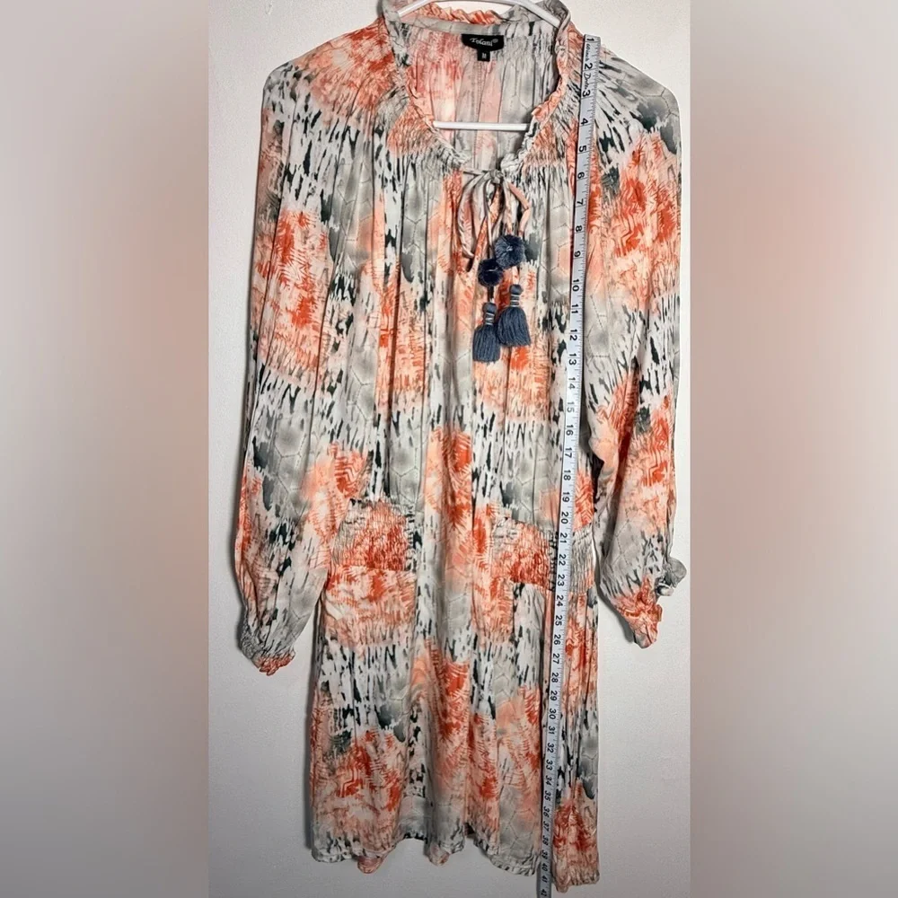 Tolani Vibrant Orange and Gray Long Sleeve Dress